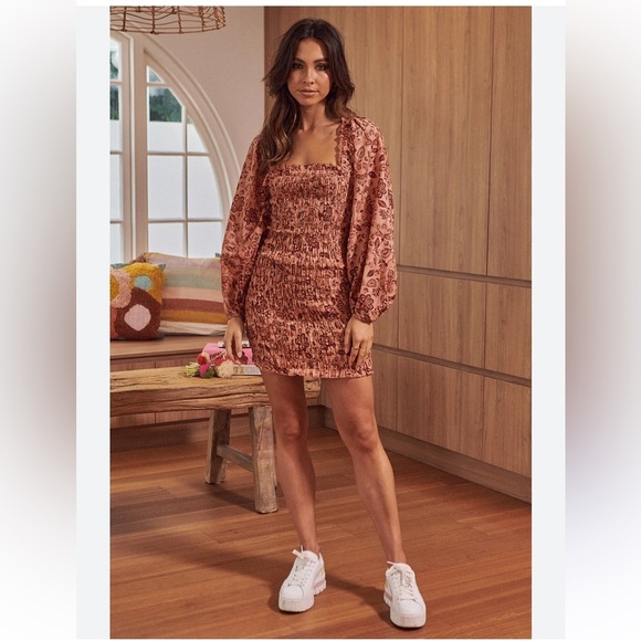 NWOT FREE PEOPLE Smock It To Me Mini Dress Ruffle Floral Printed Smocked Bodycon - Picture 9 of 14